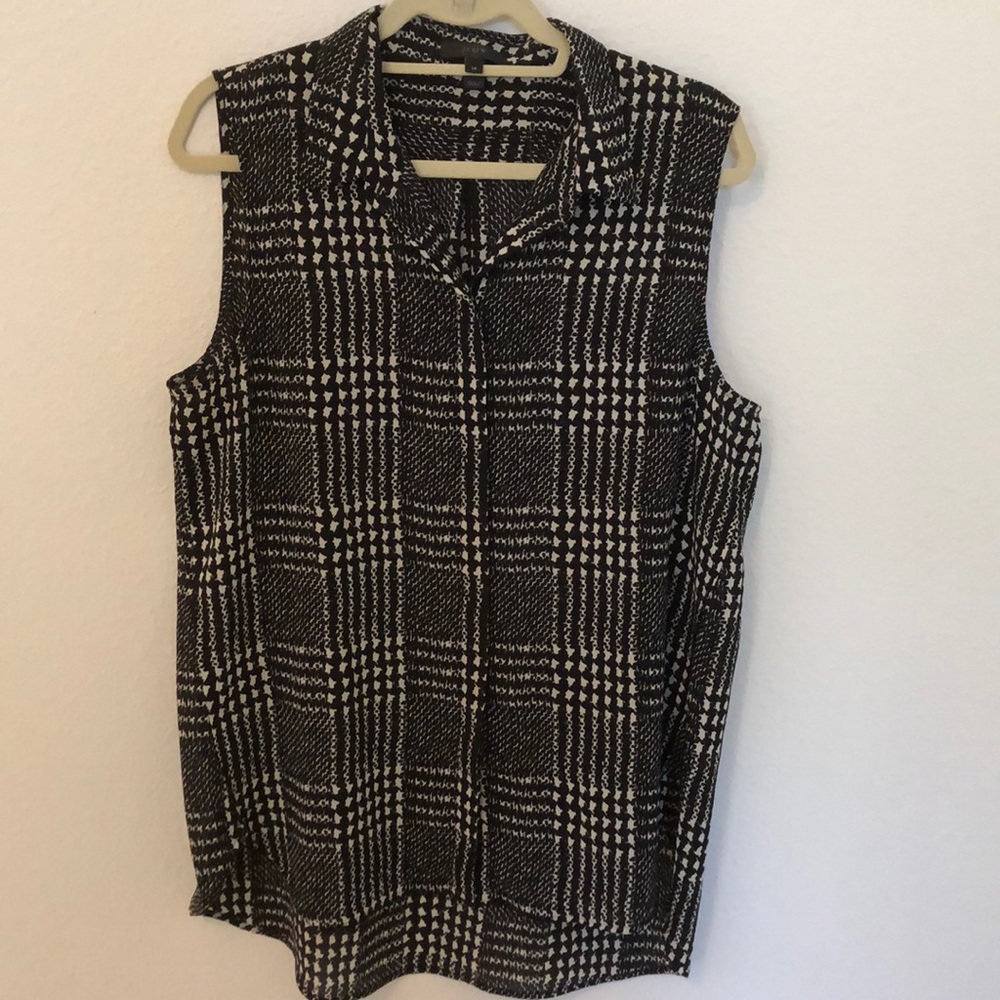 JCrew black and white semi sheer sleeveless blouse